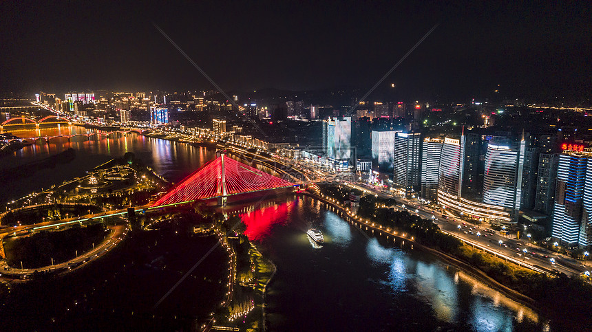 南充桥梁航拍夜景高清图片下载-正版图片501424307-摄