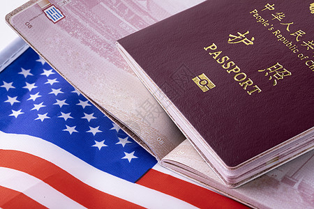 留学美国旅游出行护照特写背景