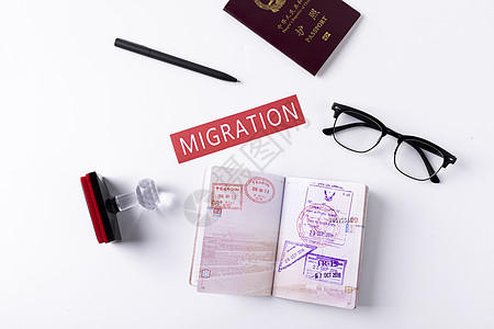 移民国外留学出国签证visa盖章高清图片