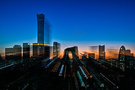 北京CBD城市夜景风光的建筑大厦高清图片素材