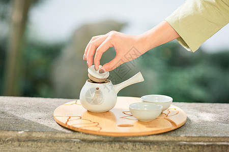 旗袍古风素衣美女泡茶背景