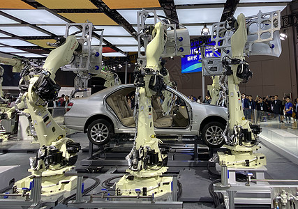 数字化工厂上海会展汽车组装机器人背景