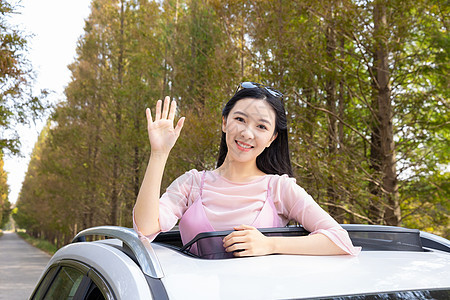 青年美女旅行自驾游郊游高清图片素材