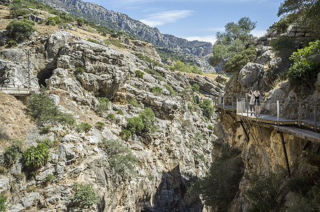 西班牙马拉加El Chorro Caminito del Ray峡谷和人行道的俯视图背景图片