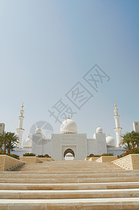 阿布扎比楼梯通往华丽圆顶清真寺的台阶背景