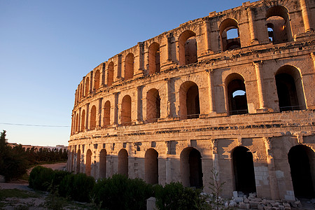 罗马废墟突尼斯埃尔杰姆的古代圆形剧场背景