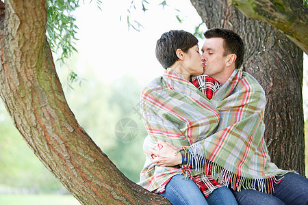 情侣在树上接吻图片