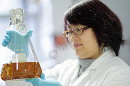 科学家在实验室检查液体图片