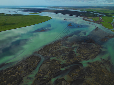 冰岛南部Thjorsa河鸟瞰图图片