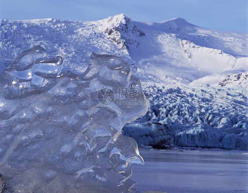 Fellsjokull冰川冰的特写镜头图片