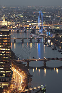 伦敦夜英国伦敦，泰晤士河和伦敦眼夜景背景