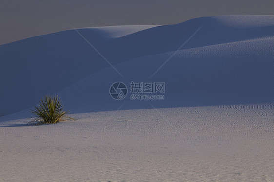 美国新墨西哥州白沙沙丘上的蓝色阴影图片