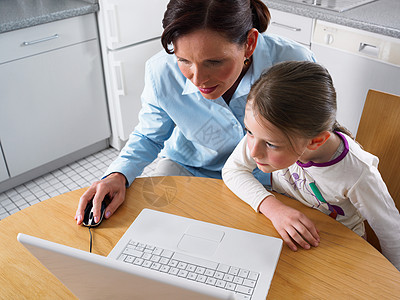 中年母女使用笔记本电脑的母女背景