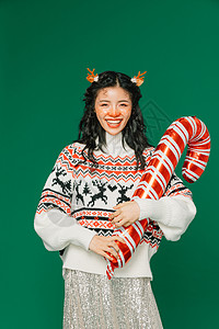 圣诞节麋鹿创意圣诞麋鹿妆面美女背景