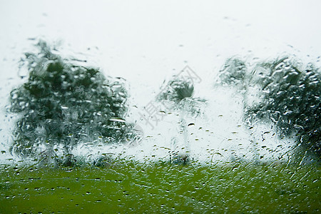 窗外的雨点和棕榈树的景色背景图片