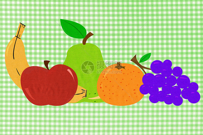 水果绿格纹背景图片