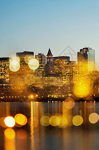 灯光和天际线，美国马萨诸塞州波士顿图片