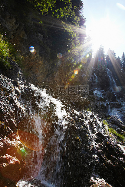 森林山坡瀑布图片