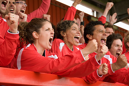 在足球比赛中庆祝的球迷背景图片