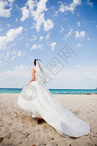 新娘在海滩上散步图片