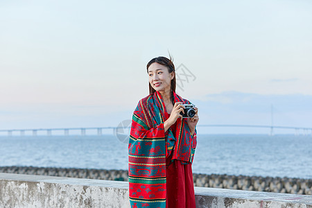 海边美女文艺美女海边拍照背景