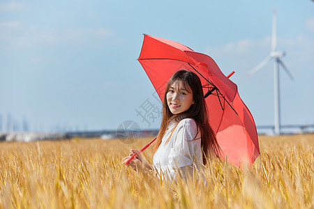 文艺美女手撑红伞图片