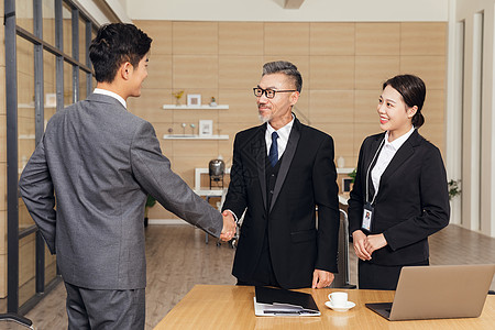 成功人事青年男性求职面试成功后握手背景