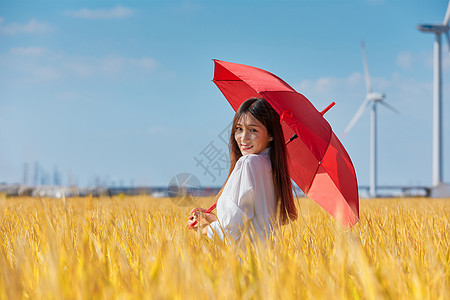 文艺美女手撑雨伞背景