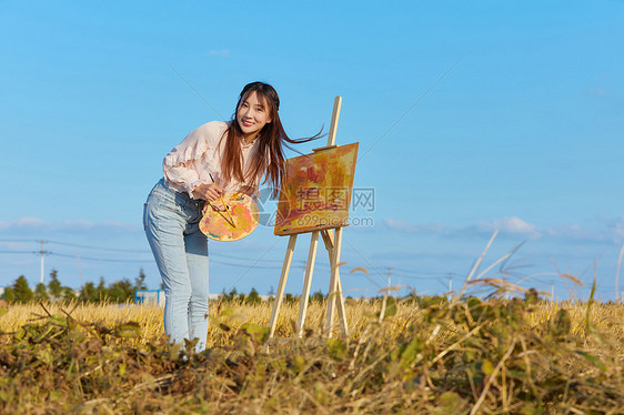 文艺清新美户外写生图片