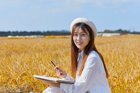 田野油画文艺清新美女户外写生背景