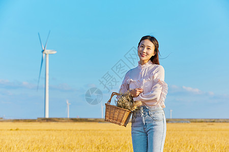 年轻美女手拿花篮图片