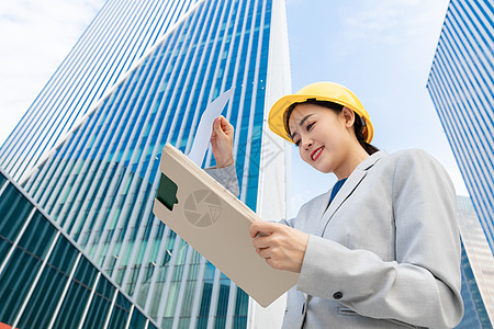 商务建筑女性建筑工程师形象背景