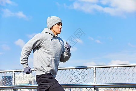 户外男士年轻男士冬季跑步健身背景