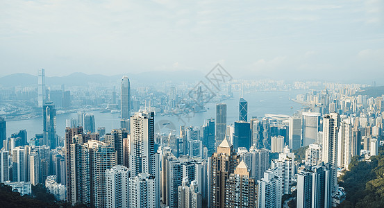 香港太平山香港城市雾天风光背景