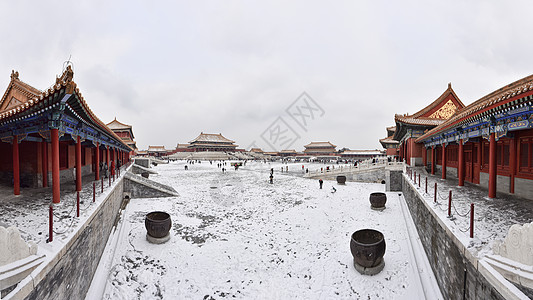 北京故宫博物院的雪景背景图片