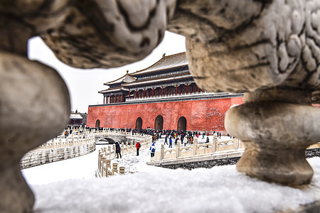 北京故宫博物院的雪景图片