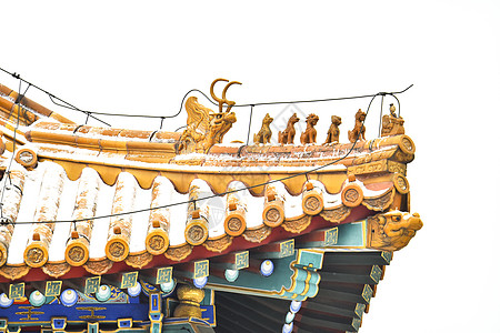 北京故宫博物院故宫屋脊神兽雪景背景图片