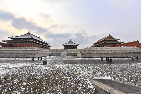 北京故宫博物院冬季下雪背景图片