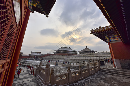 古代园林雪景北京故宫博物院冬日风光背景