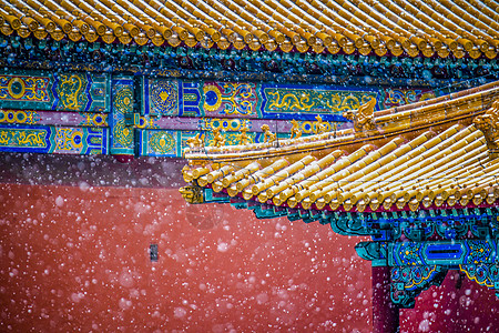 中国风雪北京故宫博物院的雪景背景