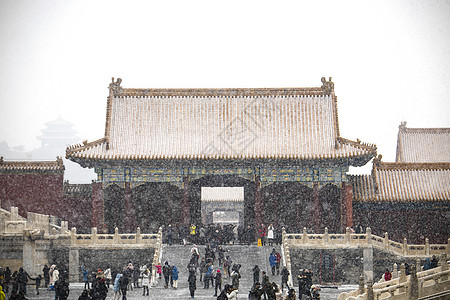 故宫雨北京故宫博物院的雪景背景