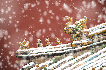 北京故宫红墙琉璃瓦雪景小雪高清图片素材