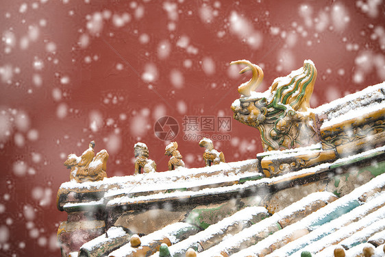 北京故宫红墙琉璃瓦雪景图片