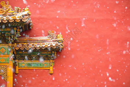 红色拱门北京故宫红墙的雪景背景