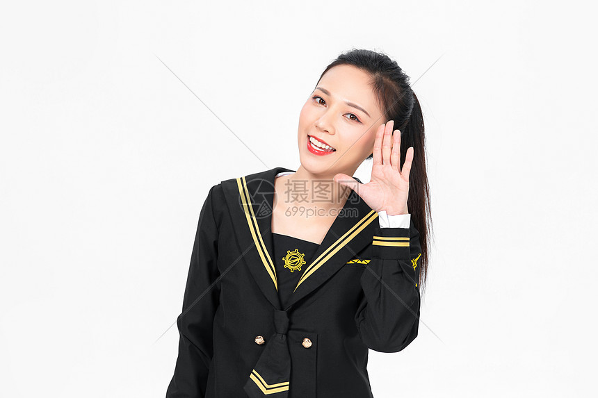 学院风大学生JK服美女张开手讲话图片