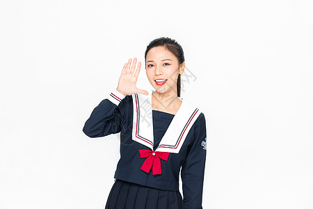 学院风大学生JK服美女张开手讲话图片