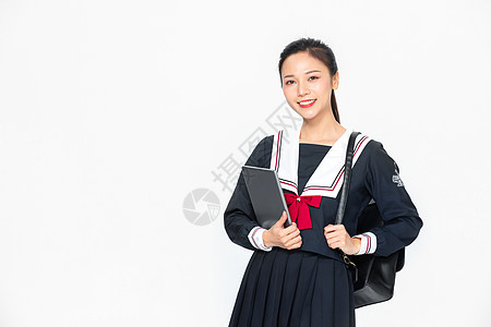 学院风大学生JK服美女拿平板图片