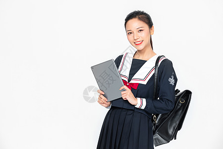 学院风大学生JK服美女拿平板图片