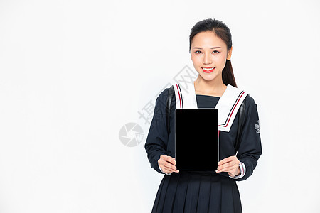 学院风美女学院风大学生JK服美女拿平板背景