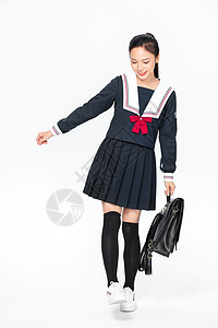 学院风学生JK服美女背书包图片